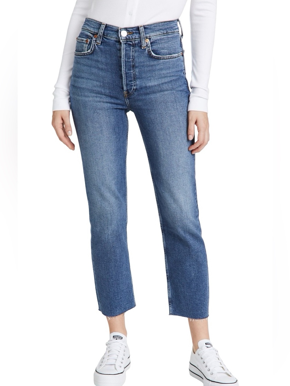 Re/Done Women's 70s Stove Pipe Blue Denim Jeans in True Indigo Size 28